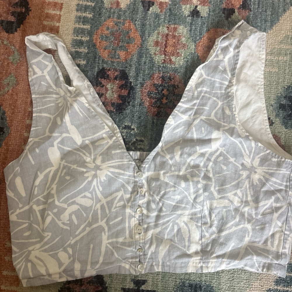 Madewell Linen Light Blue Floral Tank Top